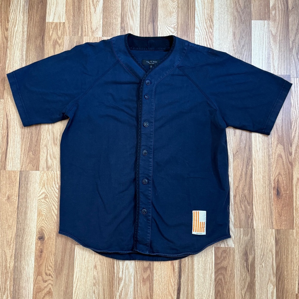 rag & bone short sleeved navy blue baseball shirt // large